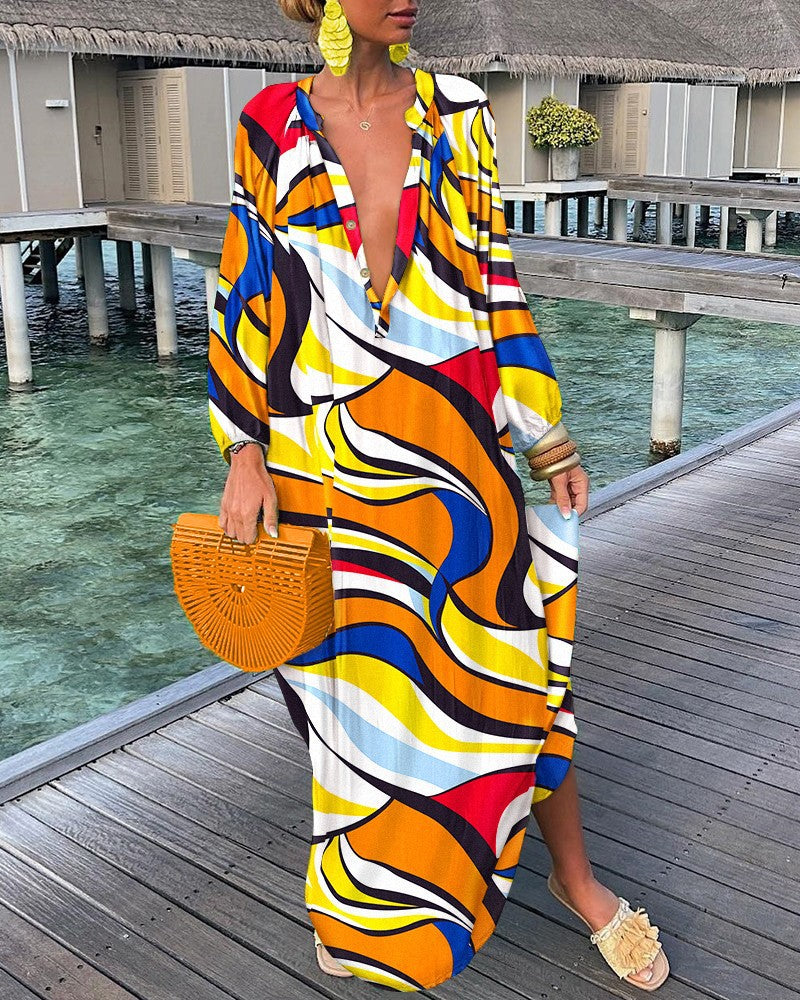 Top-selling Product Fashion Printed V-neck Dress