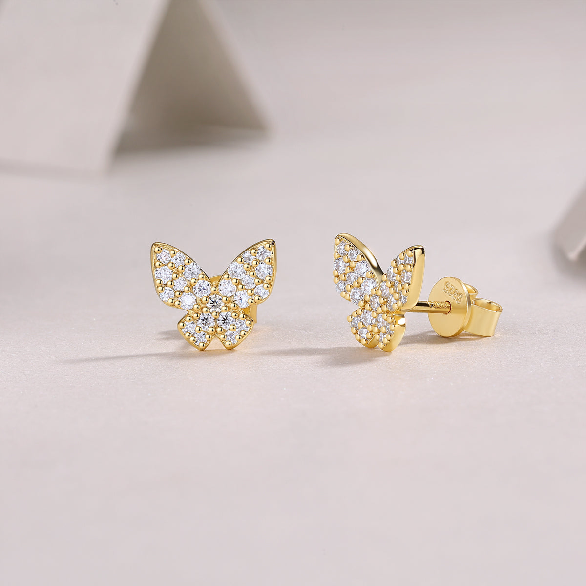 Golden Feather Butterfly - Premium Moissanite Luxury Fashion Light Luxury Jewelry Silver Stud Earrings S925 Silver Electroplated Gold