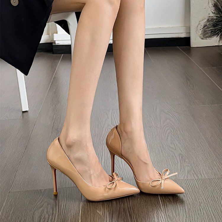Sexy Pointed Thin Heel High-heeled Shoes For Women, Versatile Bow Tie Single Shoes
