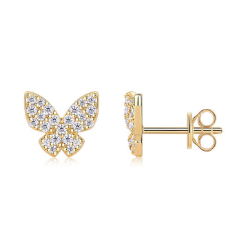 Golden Feather Butterfly - Premium Moissanite Luxury Fashion Light Luxury Jewelry Silver Stud Earrings S925 Silver Electroplated Gold