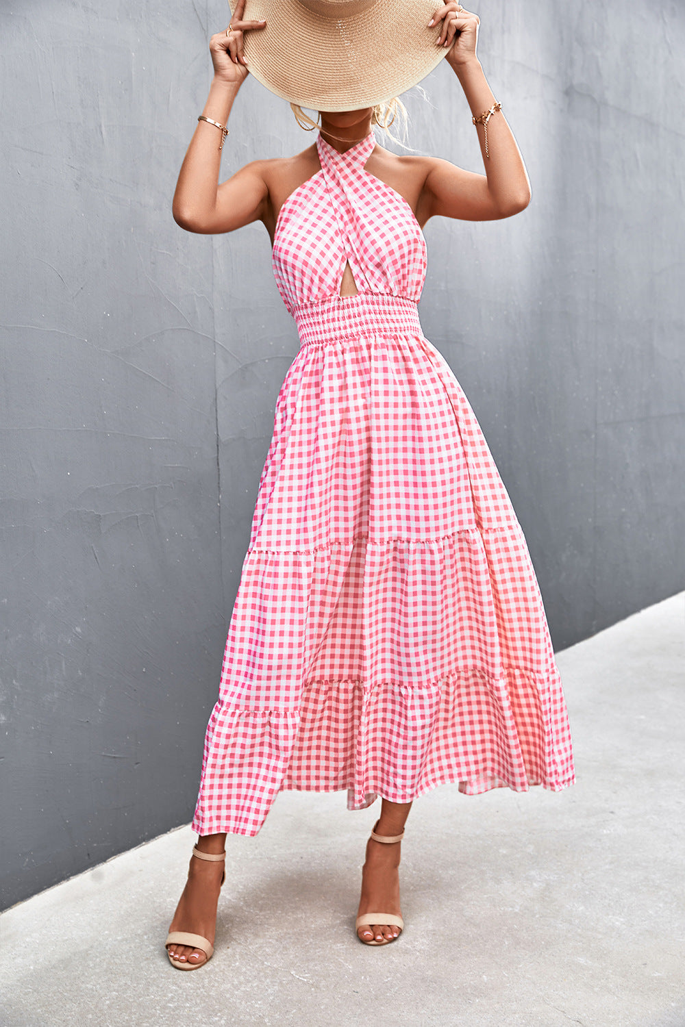 Spring And Summer New Hot Sale Backless Halter Strap Printing Dress