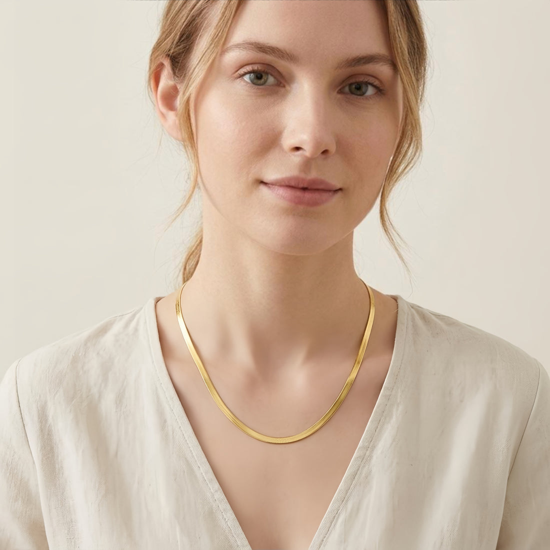 925 Sterling Silver Elegant Gold Herringbone Chain Necklace