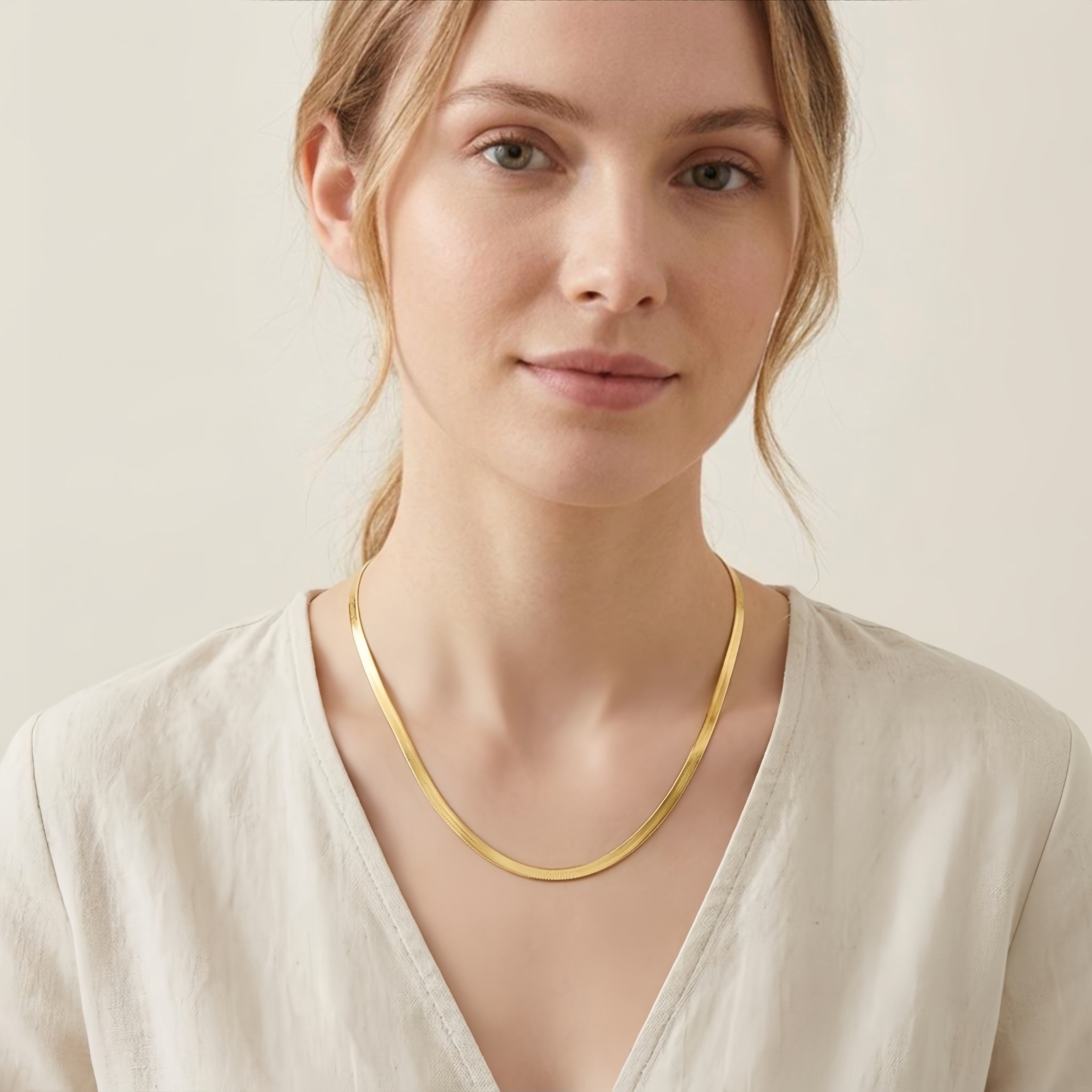 925 Sterling Silver Elegant Gold Herringbone Chain Necklace