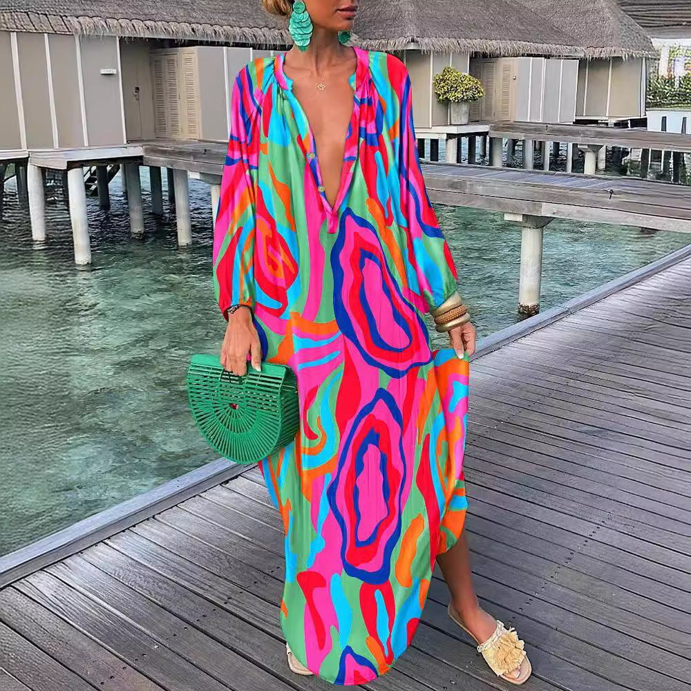 Top-selling Product Fashion Printed V-neck Dress