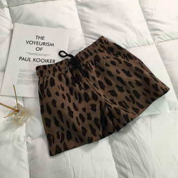 Leopard Print Shorts Casual Pants Women's Outer Wear Korean Spring And Summer Loose All-match High Waist Slimming Elastic Waist Wide Leg Pants Hot Pants