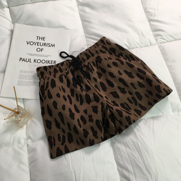 Leopard Print Shorts Casual Pants Women's Outer Wear Korean Spring And Summer Loose All-match High Waist Slimming Elastic Waist Wide Leg Pants Hot Pants
