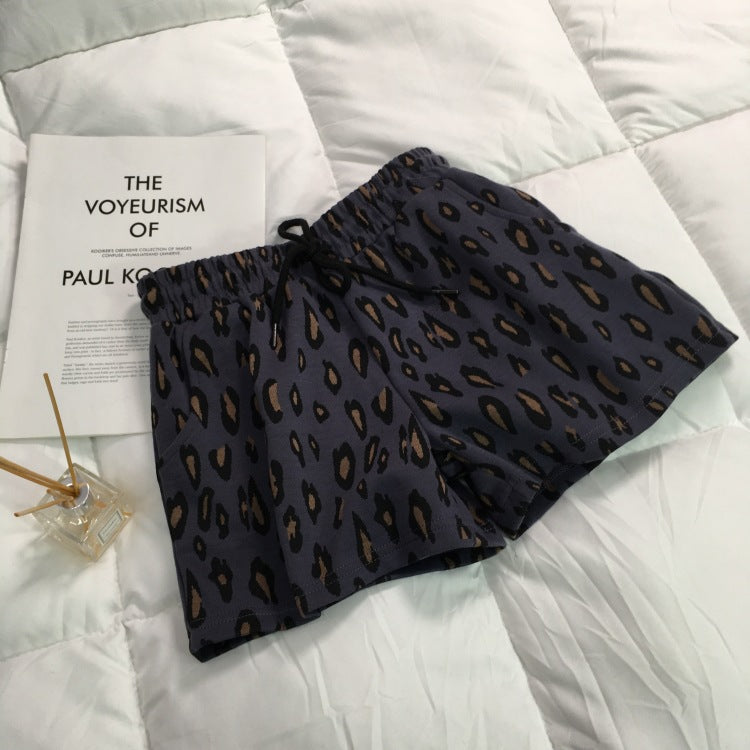 Leopard Print Shorts Casual Pants Women's Outer Wear Korean Spring And Summer Loose All-match High Waist Slimming Elastic Waist Wide Leg Pants Hot Pants