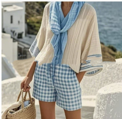 European And American Hot Digital Printing Top For Women Summer Loose Leisure Suit
