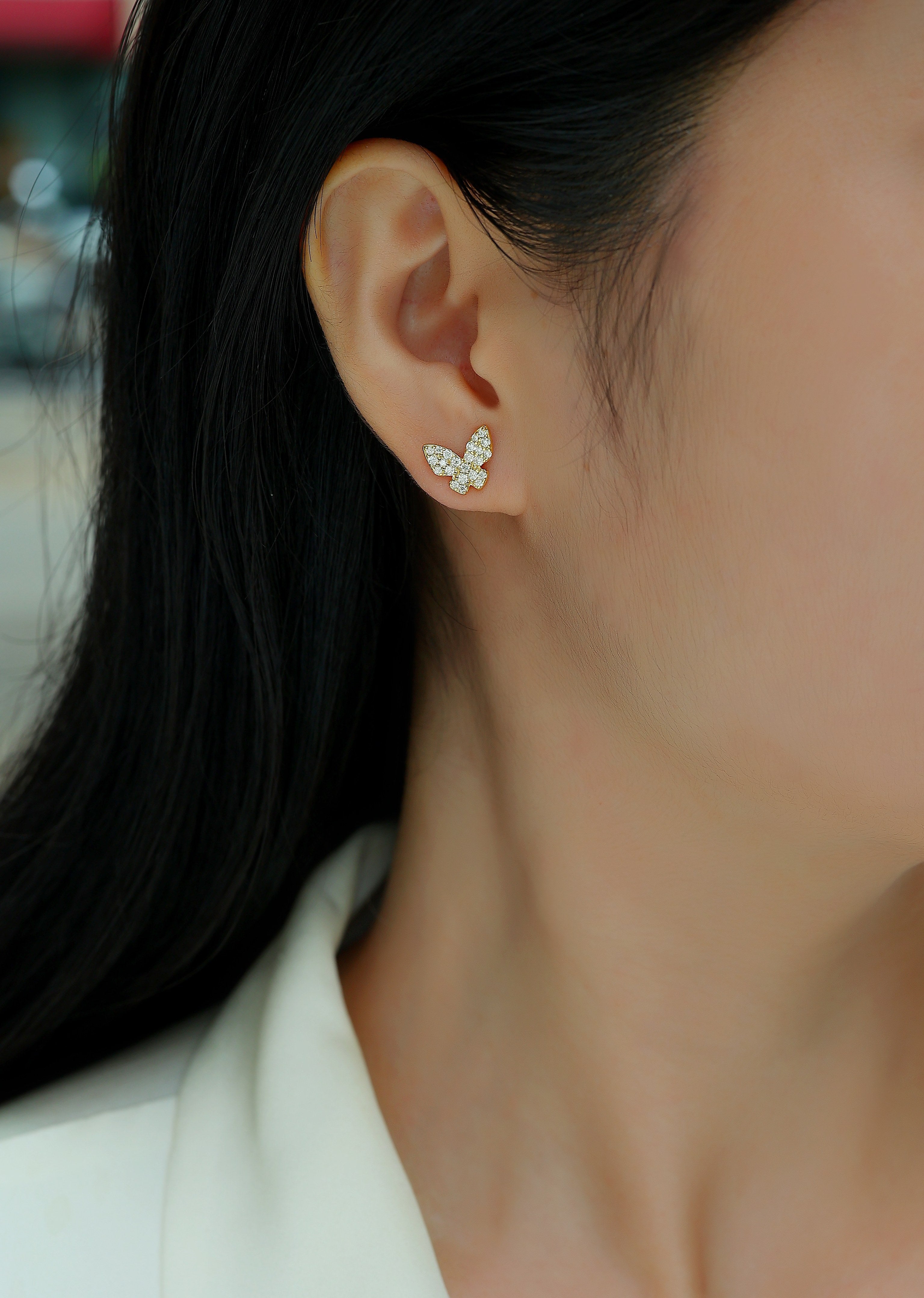 Golden Feather Butterfly - Premium Moissanite Luxury Fashion Light Luxury Jewelry Silver Stud Earrings S925 Silver Electroplated Gold