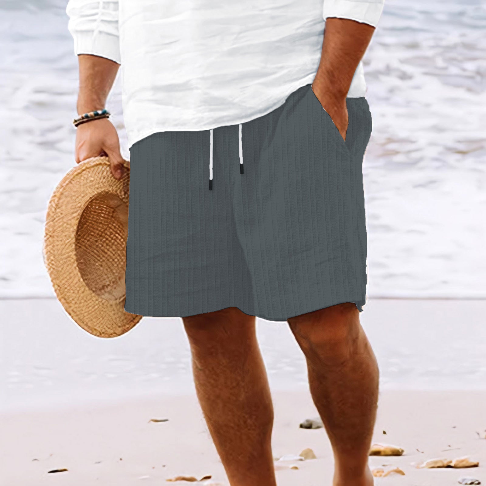 Stripe Print Shorts Summer Fashion Drawstring Sweatpants Casual Clothing For Men